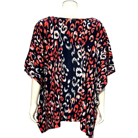 CCC Chic Trendy Red Ruby Leopard Cheetah Print Kimono Blouse V Neck Short Sleeve - Picture 3 of 6